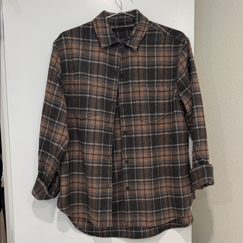 Jenni Kayne Checkered Wool Top in Gray and Cream